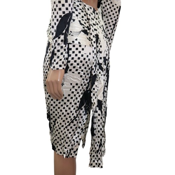 LESLIE RUBIN 50s Style Statement Black & White Floral Silk Midi Dress 4 - Picture 12 of 14